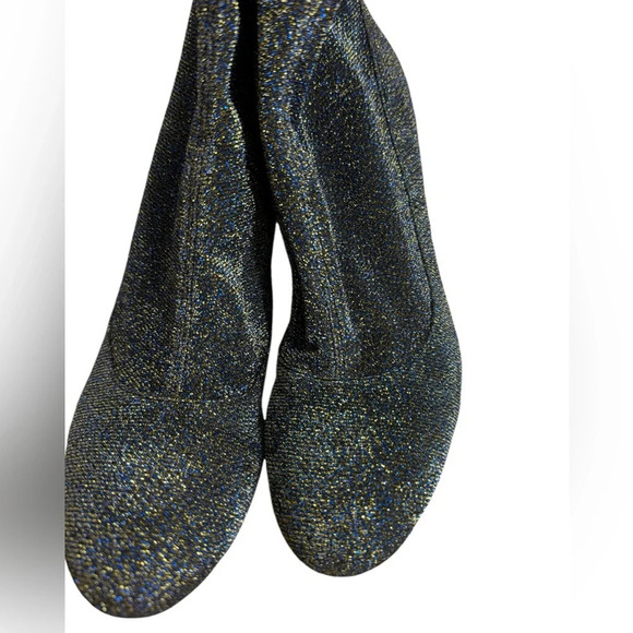 Sam Edelman blue and gold sparkle sock boot heeled 8.5 - Picture 4 of 7